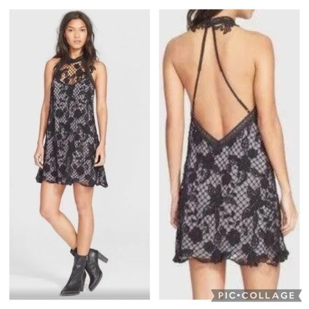 Free People Black Lace Mini Dress